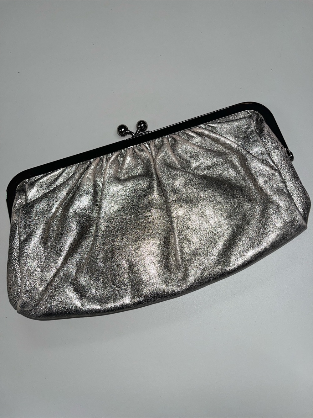 Express Metallic Gold Leather Kiss-Lock Clutch